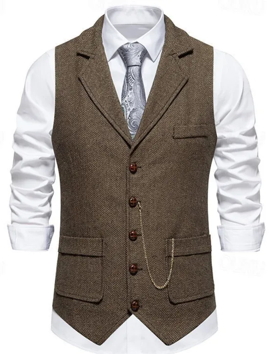 Outlet OUKU Men's Vest Gilet Daily Date Vacation Fashion Casual Spring & Fall Buttons Pocket 80% Cotton Comfortable Plain Single Breasted One-button Lapel Regular Fit Navy Blue Khaki Dark Gray Vest