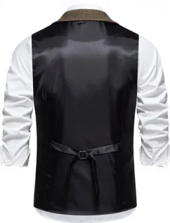 Outlet OUKU Men's Vest Gilet Daily Date Vacation Fashion Casual Spring & Fall Buttons Pocket 80% Cotton Comfortable Plain Single Breasted One-button Lapel Regular Fit Navy Blue Khaki Dark Gray Vest
