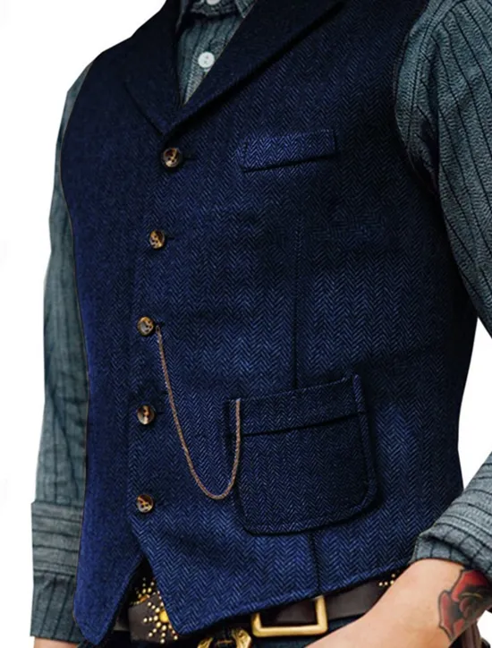 Outlet OUKU Men's Vest Gilet Daily Date Vacation Fashion Casual Spring & Fall Buttons Pocket 80% Cotton Comfortable Plain Single Breasted One-button Lapel Regular Fit Navy Blue Khaki Dark Gray Vest