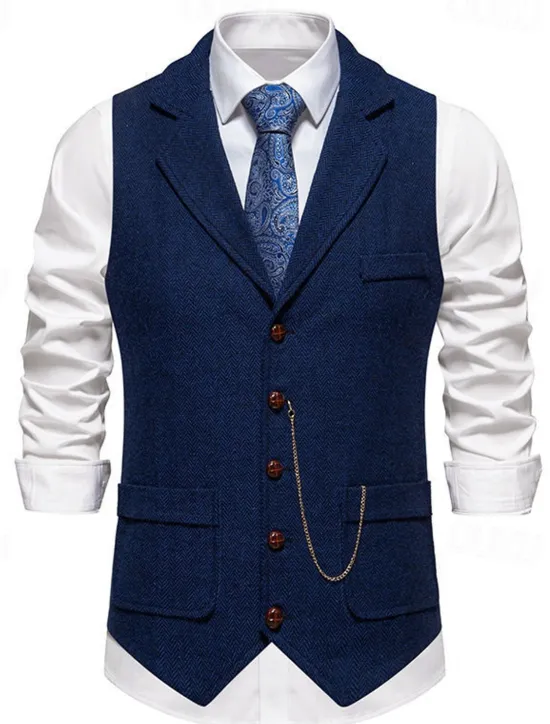 Outlet OUKU Men's Vest Gilet Daily Date Vacation Fashion Casual Spring & Fall Buttons Pocket 80% Cotton Comfortable Plain Single Breasted One-button Lapel Regular Fit Navy Blue Khaki Dark Gray Vest