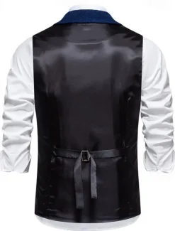 Outlet OUKU Men's Vest Gilet Daily Date Vacation Fashion Casual Spring & Fall Buttons Pocket 80% Cotton Comfortable Plain Single Breasted One-button Lapel Regular Fit Navy Blue Khaki Dark Gray Vest