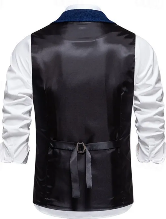 Outlet OUKU Men's Vest Gilet Daily Date Vacation Fashion Casual Spring & Fall Buttons Pocket 80% Cotton Comfortable Plain Single Breasted One-button Lapel Regular Fit Navy Blue Khaki Dark Gray Vest