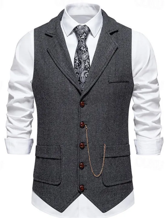 Outlet OUKU Men's Vest Gilet Daily Date Vacation Fashion Casual Spring & Fall Buttons Pocket 80% Cotton Comfortable Plain Single Breasted One-button Lapel Regular Fit Navy Blue Khaki Dark Gray Vest