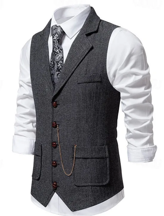 Outlet OUKU Men's Vest Gilet Daily Date Vacation Fashion Casual Spring & Fall Buttons Pocket 80% Cotton Comfortable Plain Single Breasted One-button Lapel Regular Fit Navy Blue Khaki Dark Gray Vest