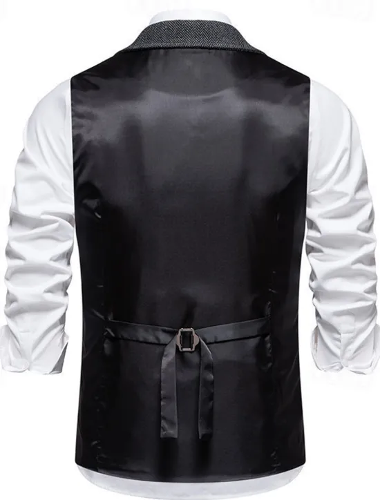 Outlet OUKU Men's Vest Gilet Daily Date Vacation Fashion Casual Spring & Fall Buttons Pocket 80% Cotton Comfortable Plain Single Breasted One-button Lapel Regular Fit Navy Blue Khaki Dark Gray Vest