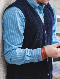 Online OUKU Men's Vest Gilet Daily Date Vacation Fashion Casual Spring & Fall Buttons Pocket Polyester Corduroy Comfortable Plain Single Breasted One-button V Neck Regular Fit Black Army Green Dark Blue Coffee