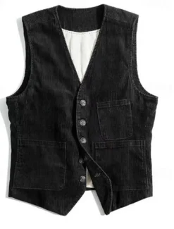 Online OUKU Men's Vest Gilet Daily Date Vacation Fashion Casual Spring & Fall Buttons Pocket Polyester Corduroy Comfortable Plain Single Breasted One-button V Neck Regular Fit Black Army Green Dark Blue Coffee