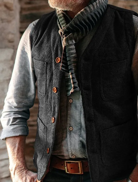 Hot OUKU Men's Vest Gilet Daily Date Vacation Fashion Business Spring & Fall Button Pocket Polyester Comfortable Plaid Single Breasted One-button V Neck Regular Fit Black Gray Vest