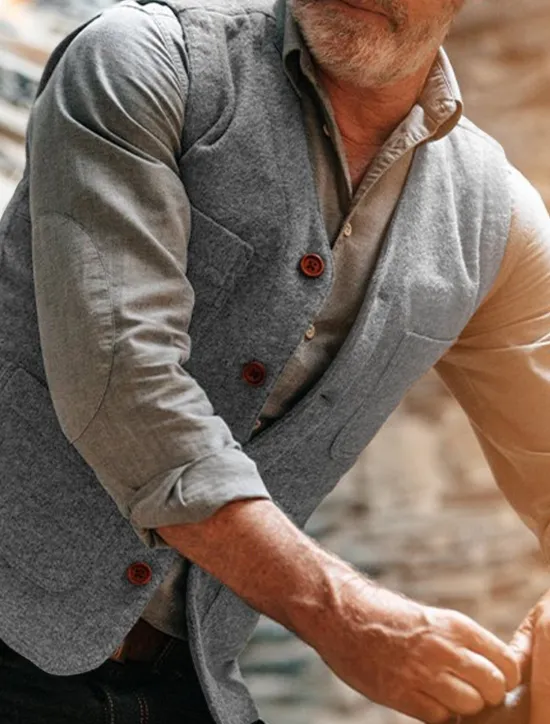 Hot OUKU Men's Vest Gilet Daily Date Vacation Fashion Business Spring & Fall Button Pocket Polyester Comfortable Plaid Single Breasted One-button V Neck Regular Fit Black Gray Vest