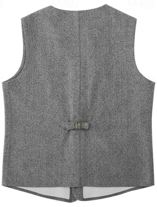 Hot OUKU Men's Vest Gilet Daily Date Vacation Fashion Business Spring & Fall Button Pocket Polyester Comfortable Plaid Single Breasted One-button V Neck Regular Fit Black Gray Vest