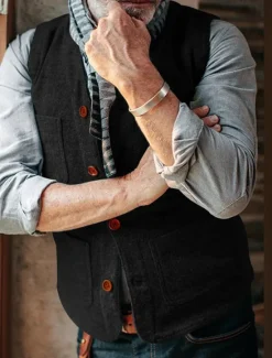 Hot OUKU Men's Vest Gilet Daily Date Vacation Fashion Business Spring & Fall Button Pocket Polyester Comfortable Plaid Single Breasted One-button V Neck Regular Fit Black Gray Vest