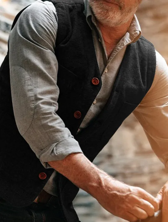 Hot OUKU Men's Vest Gilet Daily Date Vacation Fashion Business Spring & Fall Button Pocket Polyester Comfortable Plaid Single Breasted One-button V Neck Regular Fit Black Gray Vest