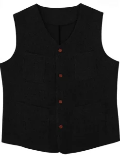 Hot OUKU Men's Vest Gilet Daily Date Vacation Fashion Business Spring & Fall Button Pocket Polyester Comfortable Plaid Single Breasted One-button V Neck Regular Fit Black Gray Vest