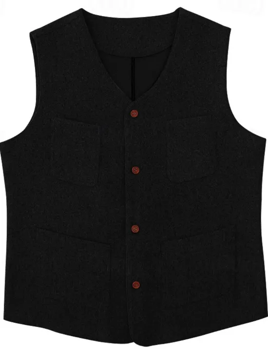 Hot OUKU Men's Vest Gilet Daily Date Vacation Fashion Business Spring & Fall Button Pocket Polyester Comfortable Plaid Single Breasted One-button V Neck Regular Fit Black Gray Vest