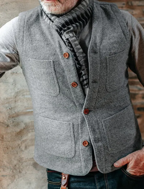 Hot OUKU Men's Vest Gilet Daily Date Vacation Fashion Business Spring & Fall Button Pocket Polyester Comfortable Plaid Single Breasted One-button V Neck Regular Fit Black Gray Vest