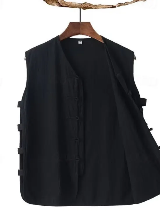 Sale OUKU Men's Vest Gilet Daily Vacation Beach Vintage Fashion Spring & Summer Button Pocket 85% Cotton Breathable Comfortable Plain Single Breasted One-button V Neck Regular Fit Black White Burgundy Navy Blue