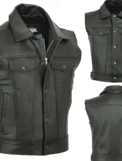 New OUKU Men's Vest Gilet Daily Vacation Fashion Business Spring & Fall Pocket Polyester Leather Comfortable Solid Color Zipper Lapel Regular Fit Vest Black