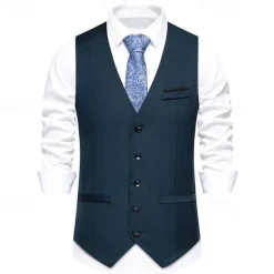 Discount OUKU Men's Vest Gilet Daily Wear Vacation Going out Vintage Fashion Spring & Fall Button Polyester Comfortable Plain Single Breasted V Neck Regular Fit Black Burgundy Dark Navy Sky Blue Vest
