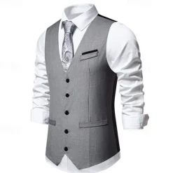 Discount OUKU Men's Vest Gilet Daily Wear Vacation Going out Vintage Fashion Spring & Fall Button Polyester Comfortable Plain Single Breasted V Neck Regular Fit Black Burgundy Dark Navy Sky Blue Vest