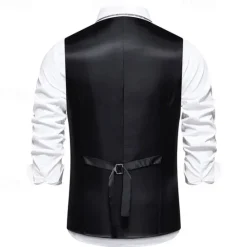 Discount OUKU Men's Vest Gilet Daily Wear Vacation Going out Vintage Fashion Spring & Fall Button Polyester Comfortable Plain Single Breasted V Neck Regular Fit Black Burgundy Dark Navy Sky Blue Vest