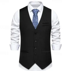 Discount OUKU Men's Vest Gilet Daily Wear Vacation Going out Vintage Fashion Spring & Fall Button Polyester Comfortable Plain Single Breasted V Neck Regular Fit Black Burgundy Dark Navy Sky Blue Vest