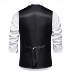 Discount OUKU Men's Vest Gilet Daily Wear Vacation Going out Vintage Fashion Spring & Fall Button Polyester Comfortable Plain Single Breasted V Neck Regular Fit Black Burgundy Dark Navy Sky Blue Vest
