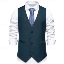 Clearance OUKU Men's Vest Gilet Daily Wear Vacation Going out Vintage Fashion Spring & Fall Button Polyester Comfortable Plain Single Breasted V Neck Regular Fit Black Burgundy Dark Navy Vest