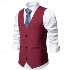 Clearance OUKU Men's Vest Gilet Daily Wear Vacation Going out Vintage Fashion Spring & Fall Button Polyester Comfortable Plain Single Breasted V Neck Regular Fit Black Burgundy Dark Navy Vest