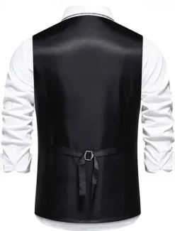 OUKU Men's Vest Gilet Daily Wear Vacation Going out Vintage Fashion Spring & Fall Button Polyester Comfortable Plain Single Breasted V Neck Regular Fit Black Burgundy Dark Navy Gray Vest