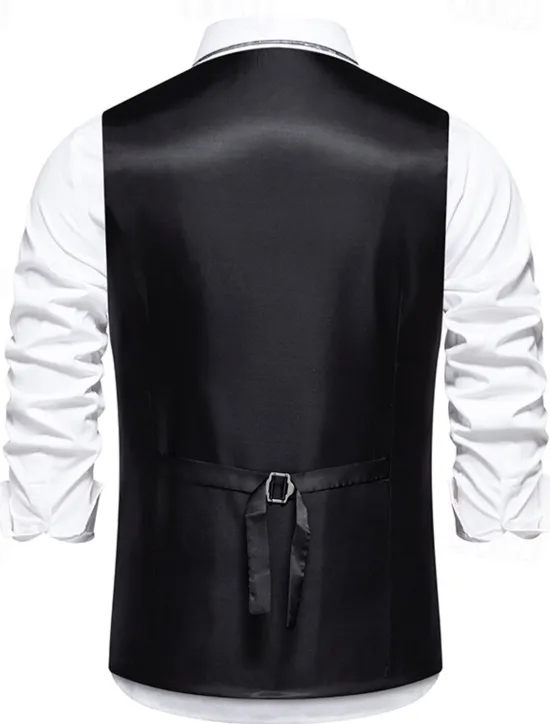 OUKU Men's Vest Gilet Daily Wear Vacation Going out Vintage Fashion Spring & Fall Button Polyester Comfortable Plain Single Breasted V Neck Regular Fit Black Burgundy Dark Navy Gray Vest