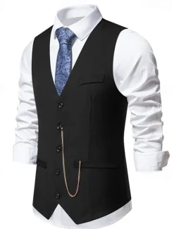 OUKU Men's Vest Gilet Daily Wear Vacation Going out Vintage Fashion Spring & Fall Button Polyester Comfortable Plain Single Breasted V Neck Regular Fit Black Burgundy Dark Navy Gray Vest