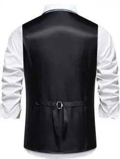 OUKU Men's Vest Gilet Daily Wear Vacation Going out Vintage Fashion Spring & Fall Button Polyester Comfortable Plain Single Breasted V Neck Regular Fit Black Burgundy Dark Navy Gray Vest