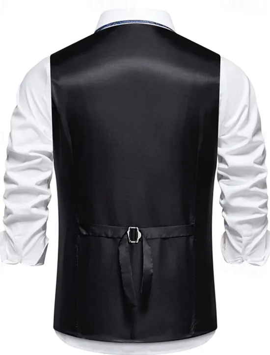 OUKU Men's Vest Gilet Daily Wear Vacation Going out Vintage Fashion Spring & Fall Button Polyester Comfortable Plain Single Breasted V Neck Regular Fit Black Burgundy Dark Navy Gray Vest