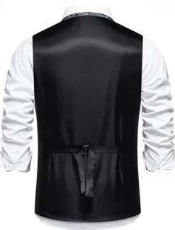 OUKU Men's Vest Gilet Daily Wear Vacation Going out Vintage Fashion Spring & Fall Button Polyester Comfortable Plain Single Breasted V Neck Regular Fit Black Burgundy Dark Navy Gray Vest