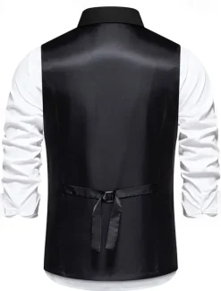 New OUKU Men's Vest Gilet Daily Wear Vacation Going out Vintage Fashion Spring & Fall Button Polyester Comfortable Plain Single Breasted Lapel Regular Fit Black Burgundy Dark Navy Vest