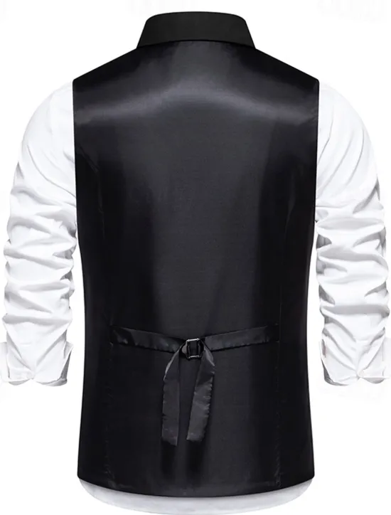 New OUKU Men's Vest Gilet Daily Wear Vacation Going out Vintage Fashion Spring & Fall Button Polyester Comfortable Plain Single Breasted Lapel Regular Fit Black Burgundy Dark Navy Vest
