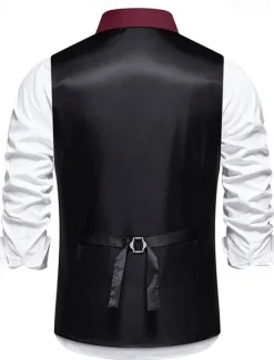 New OUKU Men's Vest Gilet Daily Wear Vacation Going out Vintage Fashion Spring & Fall Button Polyester Comfortable Plain Single Breasted Lapel Regular Fit Black Burgundy Dark Navy Vest