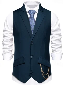 New OUKU Men's Vest Gilet Daily Wear Vacation Going out Vintage Fashion Spring & Fall Button Polyester Comfortable Plain Single Breasted Lapel Regular Fit Black Burgundy Dark Navy Vest