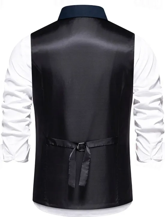New OUKU Men's Vest Gilet Daily Wear Vacation Going out Vintage Fashion Spring & Fall Button Polyester Comfortable Plain Single Breasted Lapel Regular Fit Black Burgundy Dark Navy Vest