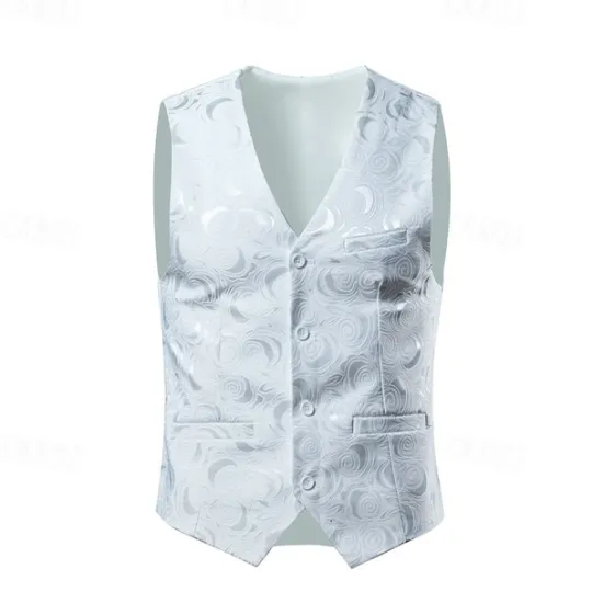 Sale OUKU Men's Vest Gilet Daily Wear Going out Festival Business Basic Spring & Fall Pocket Linen Breathable Soft Comfortable Printed Single Breasted V Neck Regular Fit White / White Black Vest