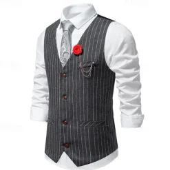 Best OUKU Men's Vest Gilet Daily Wear Vacation Going out Vintage Fashion Spring & Fall Button Polyester Comfortable Plain Single Breasted V Neck Regular Fit Black Dark Gray Vest