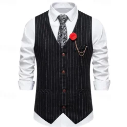 Best OUKU Men's Vest Gilet Daily Wear Vacation Going out Vintage Fashion Spring & Fall Button Polyester Comfortable Plain Single Breasted V Neck Regular Fit Black Dark Gray Vest
