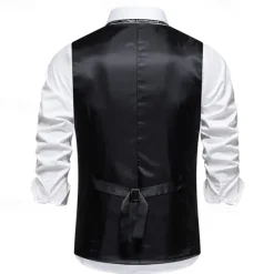 Best OUKU Men's Vest Gilet Daily Wear Vacation Going out Vintage Fashion Spring & Fall Button Polyester Comfortable Plain Single Breasted V Neck Regular Fit Black Dark Gray Vest
