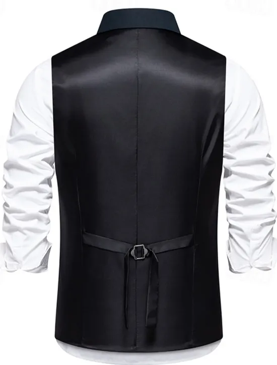 Outlet OUKU Men's Vest Gilet Daily Wear Vacation Going out Vintage Fashion Spring & Fall Button Polyester Comfortable Plain Double Breasted Lapel Regular Fit Black Burgundy Dark Navy Vest