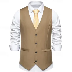 Clearance OUKU Men's Vest Gilet Daily Wear Vacation Going out Vintage Fashion Spring & Fall Button Polyester Comfortable Plain Single Breasted V Neck Regular Fit Black Burgundy Khaki Vest