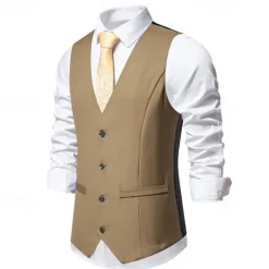 Clearance OUKU Men's Vest Gilet Daily Wear Vacation Going out Vintage Fashion Spring & Fall Button Polyester Comfortable Plain Single Breasted V Neck Regular Fit Black Burgundy Khaki Vest