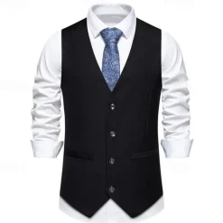 Clearance OUKU Men's Vest Gilet Daily Wear Vacation Going out Vintage Fashion Spring & Fall Button Polyester Comfortable Plain Single Breasted V Neck Regular Fit Black Burgundy Khaki Vest