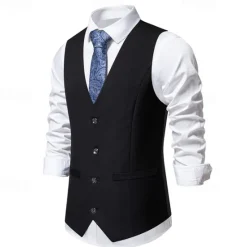 Clearance OUKU Men's Vest Gilet Daily Wear Vacation Going out Vintage Fashion Spring & Fall Button Polyester Comfortable Plain Single Breasted V Neck Regular Fit Black Burgundy Khaki Vest