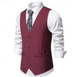 Clearance OUKU Men's Vest Gilet Daily Wear Vacation Going out Vintage Fashion Spring & Fall Button Polyester Comfortable Plain Single Breasted V Neck Regular Fit Black Burgundy Khaki Vest