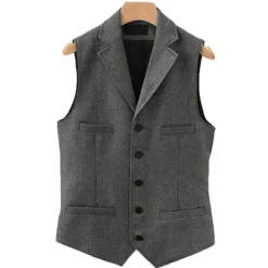 Clearance OUKU Men's Vest Gilet Daily Wear Vacation Going out Vintage Fashion Spring & Fall Button Polyester Comfortable Plain Single Breasted V Neck Regular Fit Light Blue Deep Green Gray Green Lake blue Vest